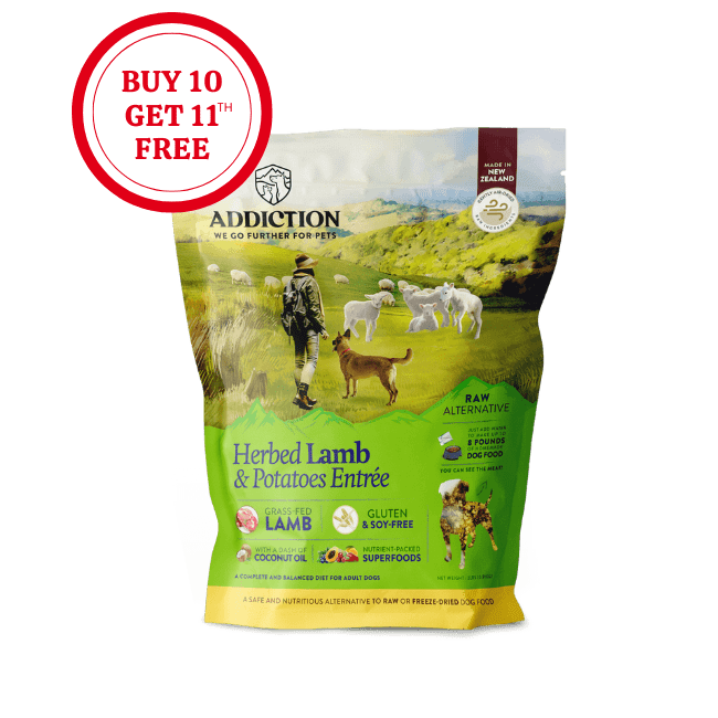 Addiction Herbed Lamb & Potatoes, Compete & Balanced, Limited Ingredients Raw Alternative Dog Food